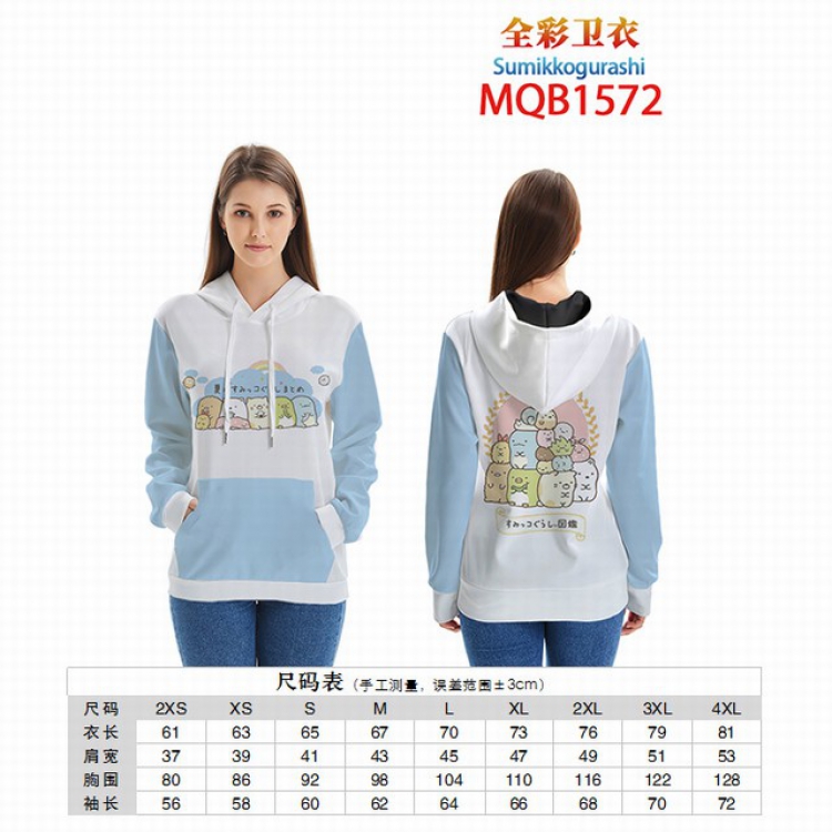 Sumikkogurashi Full color zipper hooded Patch pocket Coat Hoodie 9 sizes from XXS to 4XL MQB1572