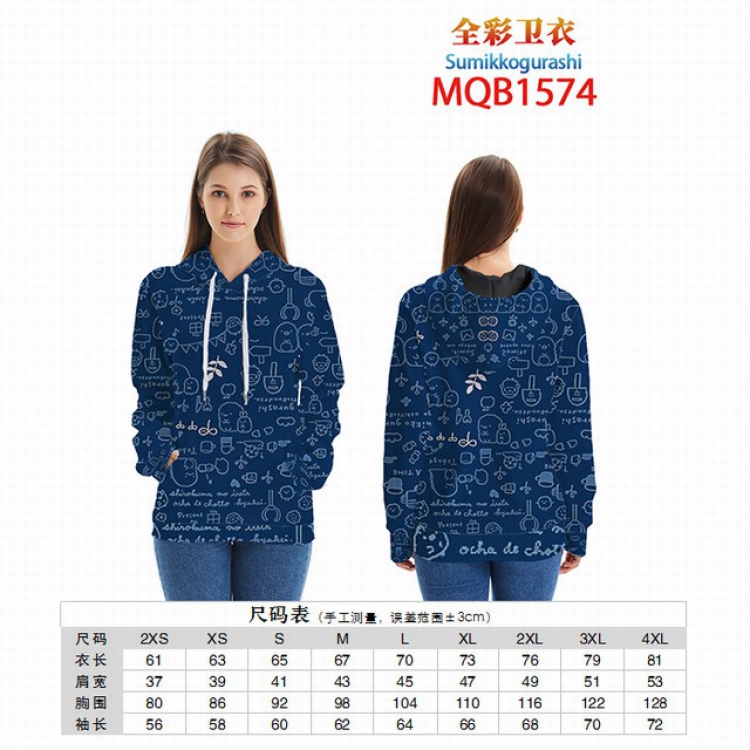 Sumikkogurashi Full color zipper hooded Patch pocket Coat Hoodie 9 sizes from XXS to 4XL MQB1574
