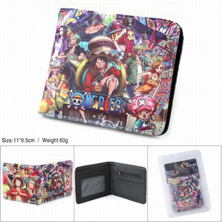 One Piece Monkey D. Luffy Full color silk screen two fold short card bag wallet purse