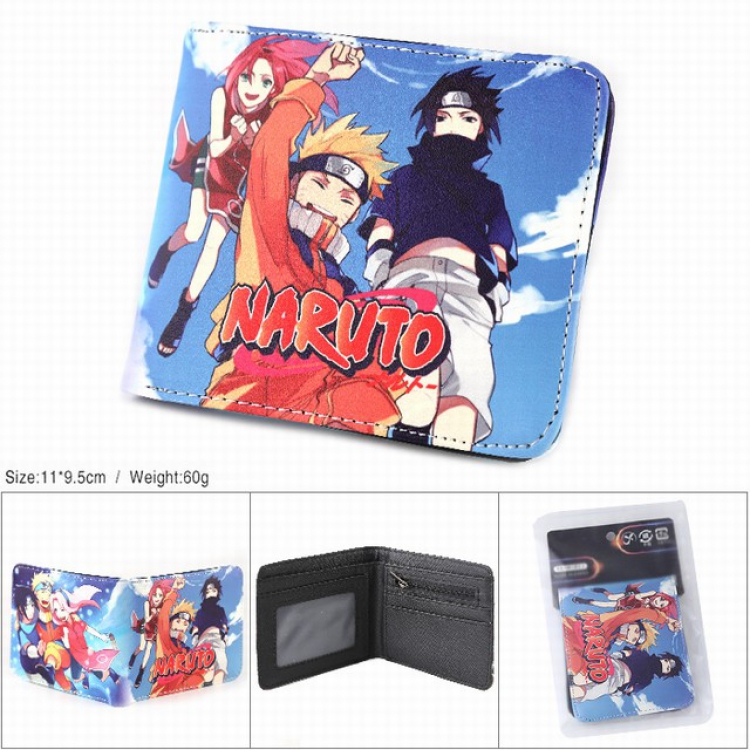 Naruto Full color silk screen two fold short card bag wallet purse