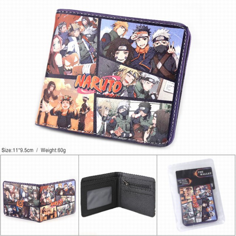 Naruto Full color silk screen two fold short card bag wallet purse