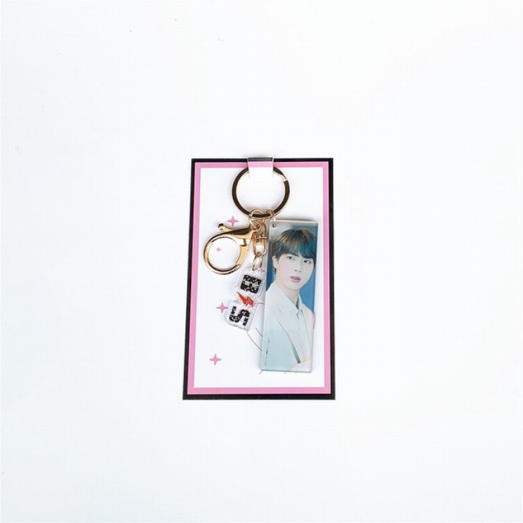 BTS Jin Double-sided color printing acrylic keychain tag pendant 2.5X7.5CM 13G a set price for 5 pcs