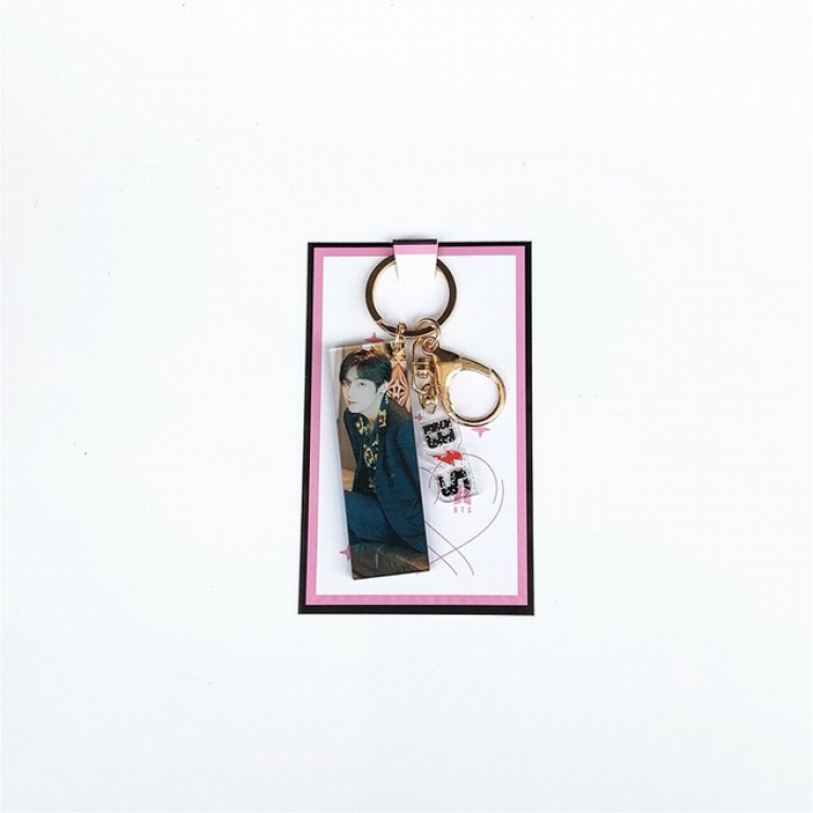 BTS  V Double-sided color printing acrylic keychain tag pendant 2.5X7.5CM 13G a set price for 5 pcs