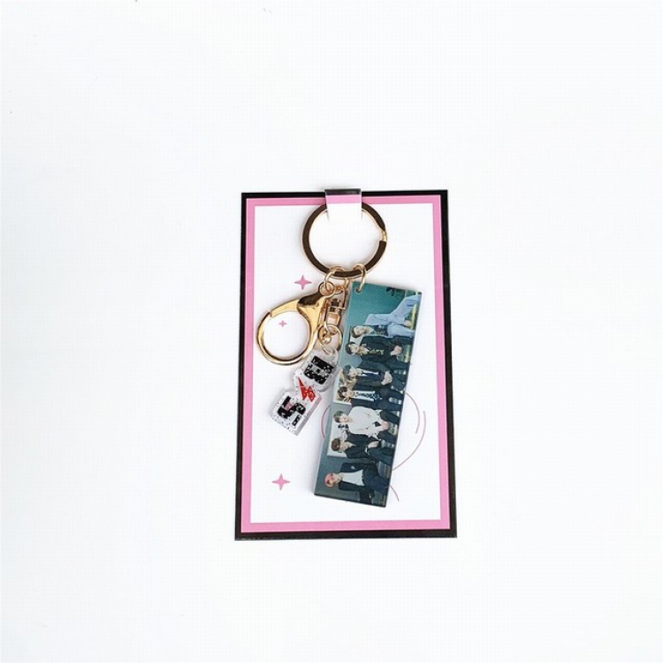 BTS Double-sided color printing acrylic keychain tag pendant 2.5X7.5CM 13G a set price for 5 pcs
