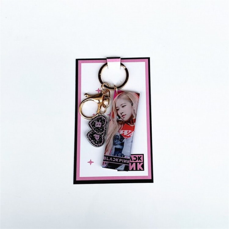 Blackpink Rose Double-sided color printing acrylic keychain tag pendant 2.5X7.5CM 13G a set price for 5 pcs