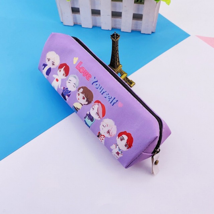 BTS  purple Cartoon character stationery bag pencil case 18X5X5CM 45G a set price for 5 pcs