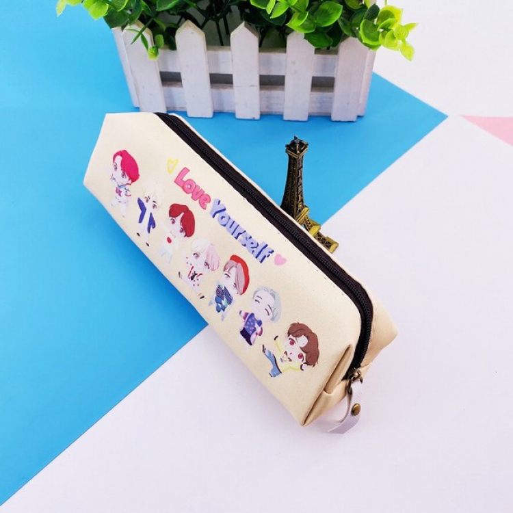 BTS  yellow Cartoon character stationery bag pencil case 18X5X5CM 45G a set price for 5 pcs