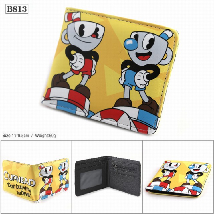 Cuphead Full color PU twill two fold short wallet 11X9.5CM 60G-B813