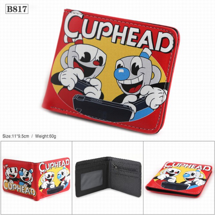 Cuphead Full color PU twill two fold short wallet 11X9.5CM 60G-B817