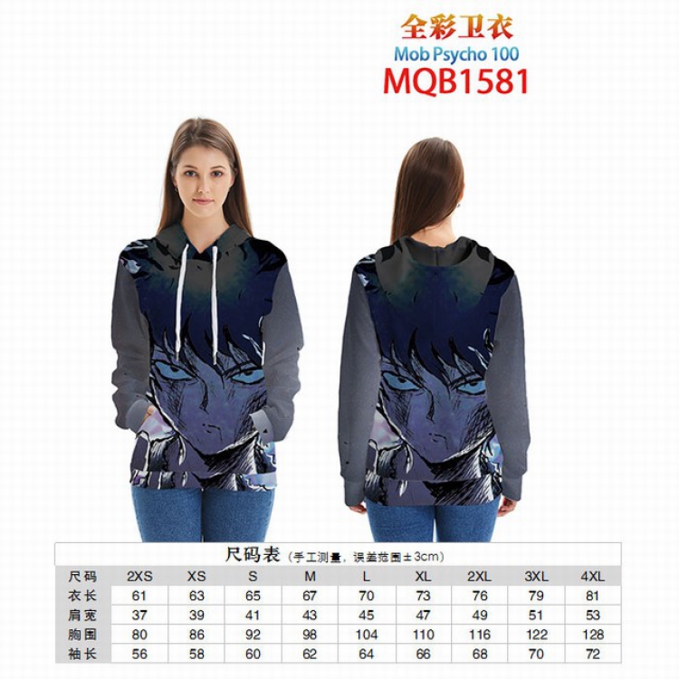 Mob Psycho 100 Full color zipper hooded Patch pocket Coat Hoodie 9 sizes from XXS to 4XL MQB1581