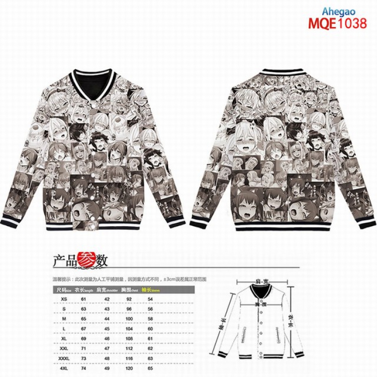 Ahegao Full color round neck baseball uniform coat XS-S-M-L-XL-XXL-XXXL-XXXXL MQE1038