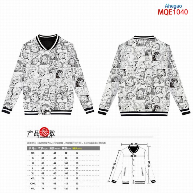 Ahegao Full color round neck baseball uniform coat XS-S-M-L-XL-XXL-XXXL-XXXXL MQE1040