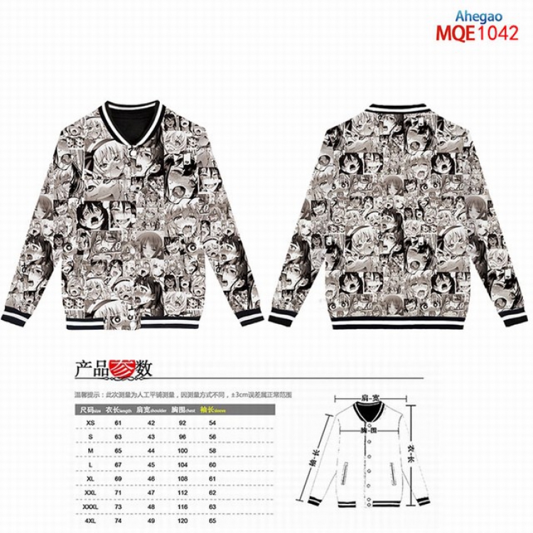 Ahegao Full color round neck baseball uniform coat XS-S-M-L-XL-XXL-XXXL-XXXXL MQE1042