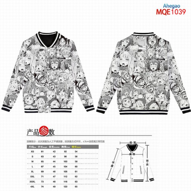 Ahegao Full color round neck baseball uniform coat XS-S-M-L-XL-XXL-XXXL-XXXXL MQE1039