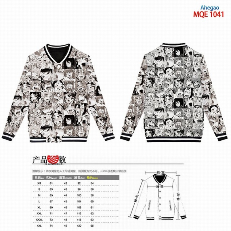 Ahegao Full color round neck baseball uniform coat XS-S-M-L-XL-XXL-XXXL-XXXXL MQE1049