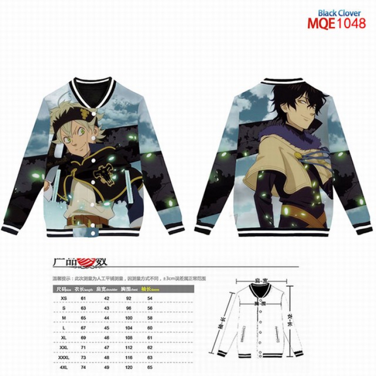 Black clover Full color round neck baseball uniform coat XS-S-M-L-XL-XXL-XXXL-XXXXL MQE1048