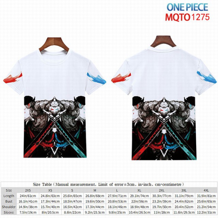 One Piece Full color short sleeve t-shirt 9 sizes from 2XS to 4XL MQTO-1275