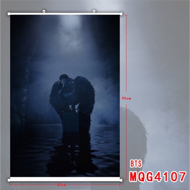 BTS White Plastic rod Cloth painting Wall Scroll 60X90CM MQG4107