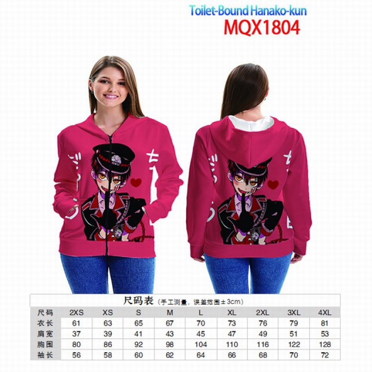 Toilet-Bound Hanako-kun Full color zipper hooded Patch pocket Coat Hoodie 9 sizes from XXS to 4XL MQX 1804