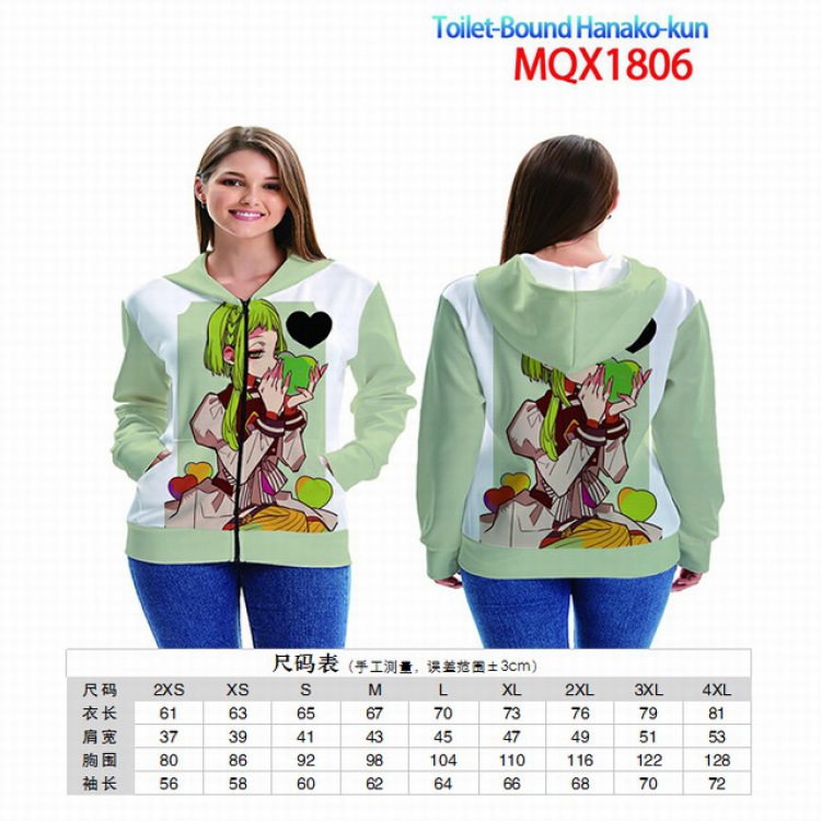 Toilet-Bound Hanako-kun Full color zipper hooded Patch pocket Coat Hoodie 9 sizes from XXS to 4XL MQX 1806