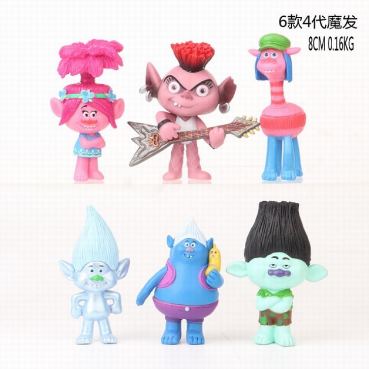 Trolls 4th generation a set of 6 Bagged Figure Decoration Model 8CM 0.16KG a box of 100 sets