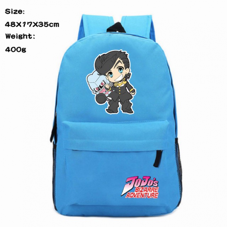 JoJos Bizarre Adventure Kujo Jotaro blue Anime 600D Canvas Backpack Waterproof School Bag 48X17X35CM 400G