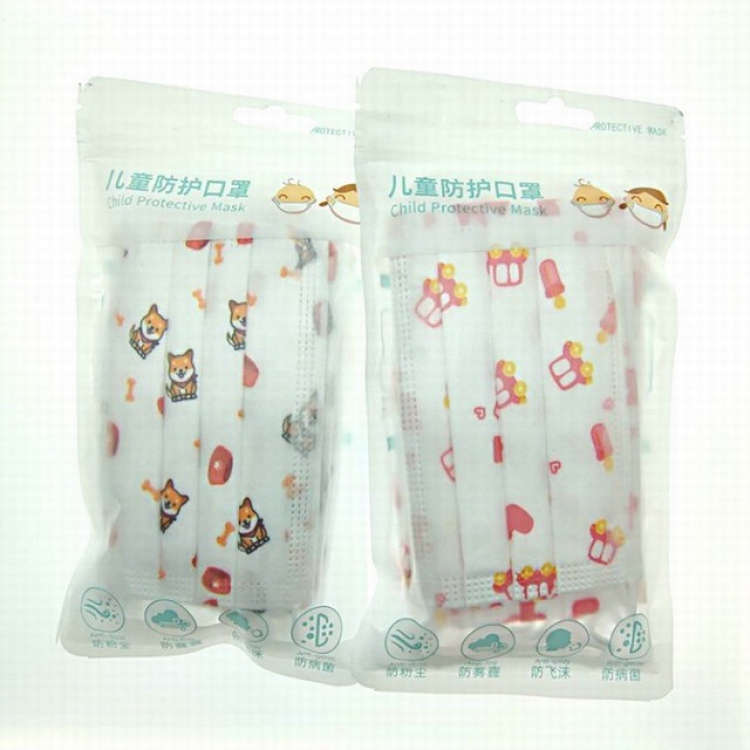 White disposable cartoon dustproof protective masks for children a pack of 10  price for 5 packs
