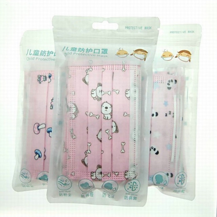 Pink disposable cartoon dustproof protective masks for children a pack of 10  price for 5 packs