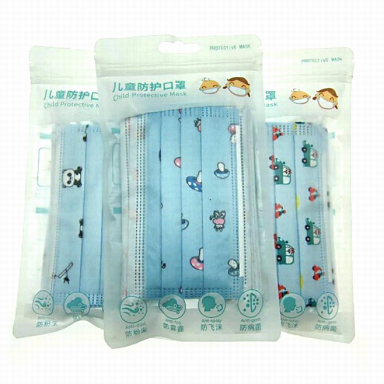 Blue disposable cartoon dustproof protective masks for children a pack of 10  price for 5 packs
