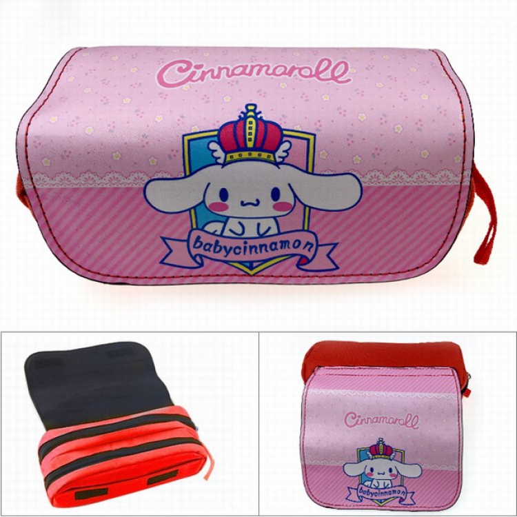 Cinnamoroll Pink Double zipper PU pencil case Student stationery bag