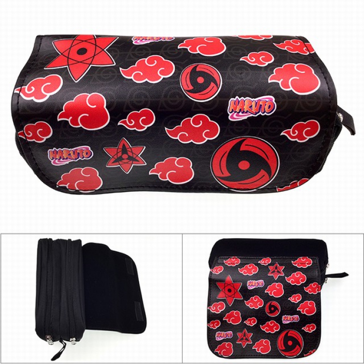 Naruto Double zipper PU pencil case Student stationery bag