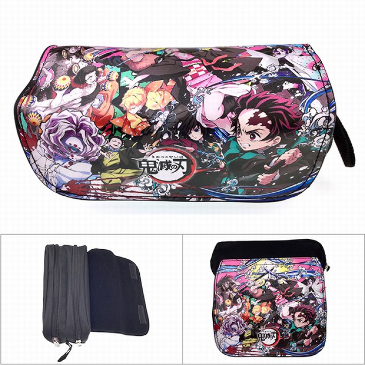 Demon Slayer Kimets Double zipper PU pencil case Student stationery bag