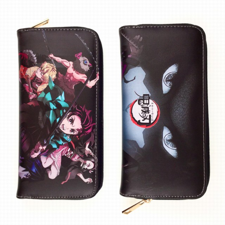 Demon Slayer Kimets Black Full Color PU twill two-fold zipper long wallet