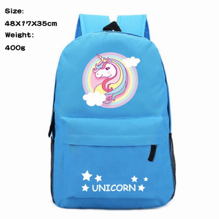 Unicorn Blue Anime 600D Canvas Backpack 48X17X35CM 400G