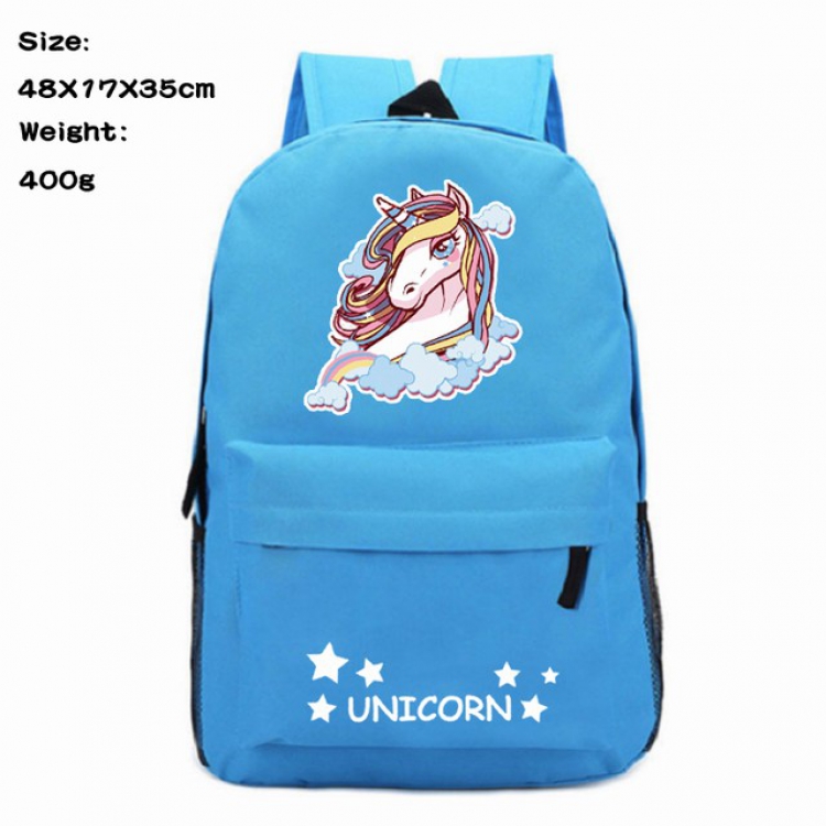 Unicorn Blue Anime 600D Canvas Backpack 48X17X35CM 400G