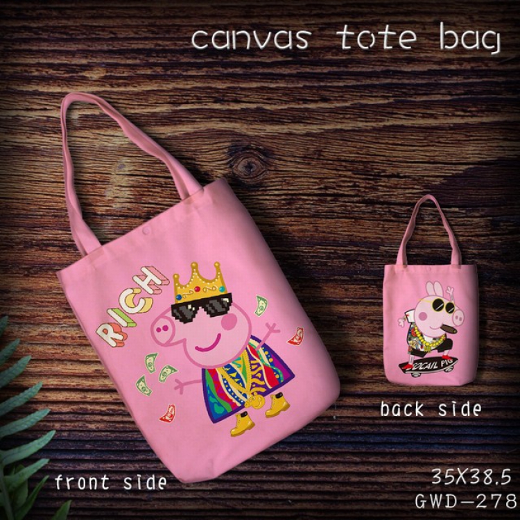 GWD278-Peppa pig Canvas tote bag 35X38.5CM (Can be customized for a single model)