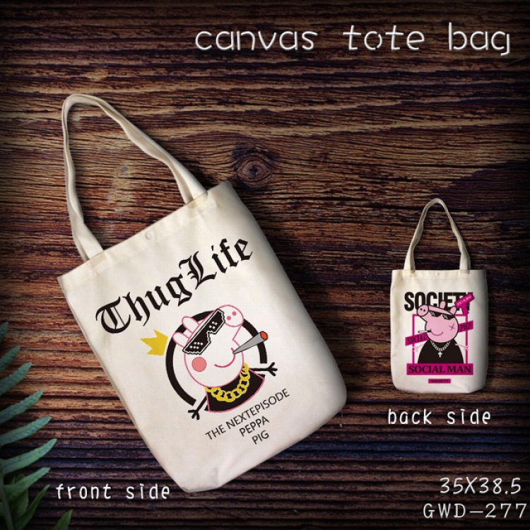 GWD277-Peppa pig Canvas tote bag 35X38.5CM (Can be customized for a single model)