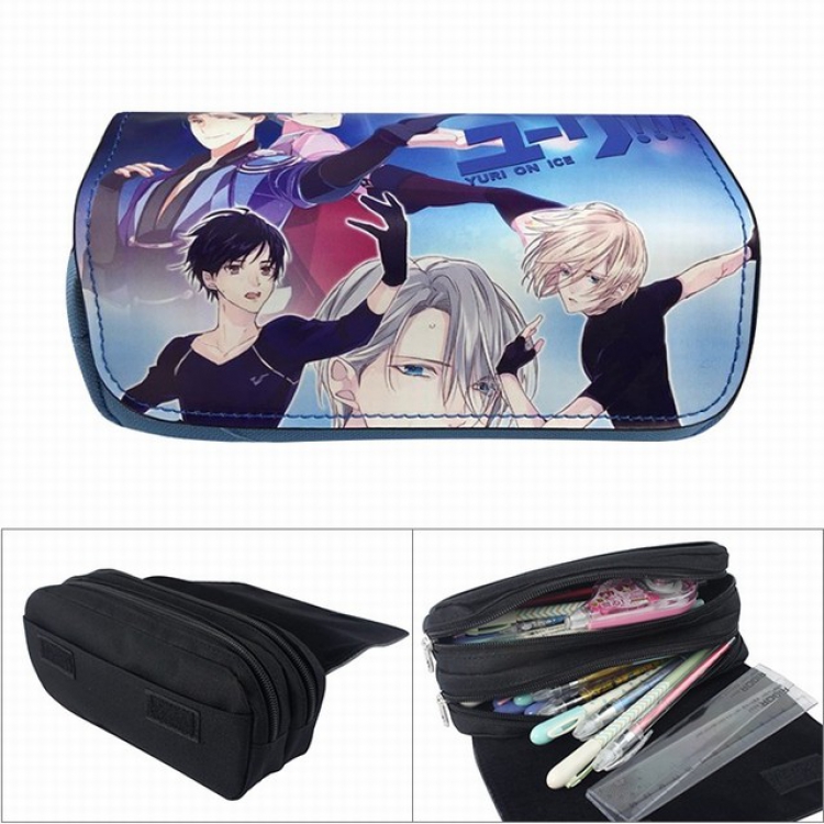 Yuri !!! on Ice Anime double layer multifunctional canvas pencil bag wallet  20X9X6.5CM 100G