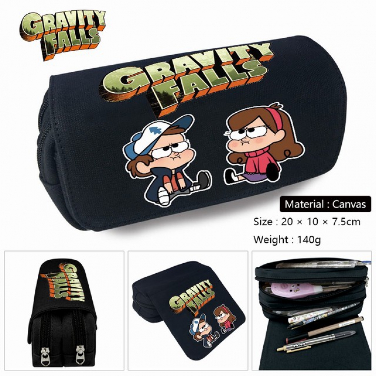 Gravity Falls-1 Anime double layer multifunctional canvas pencil bag stationery box wallet 20X10X7.5CM 140G