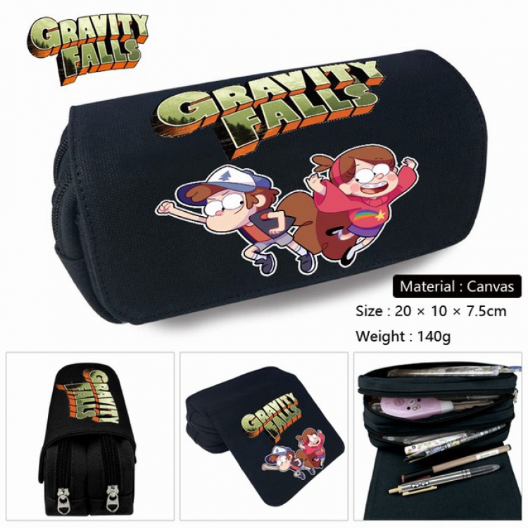 Gravity Falls-2 Anime double layer multifunctional canvas pencil bag stationery box wallet 20X10X7.5CM 140G