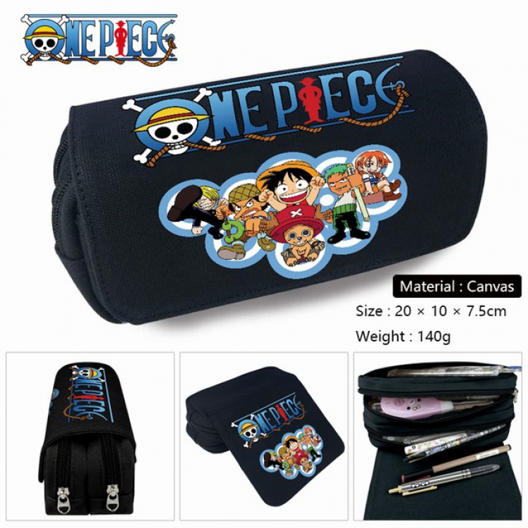 One Piece-1 Anime double layer multifunctional canvas pencil bag stationery box wallet 20X10X7.5CM 140G