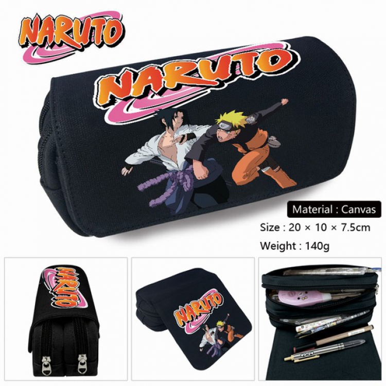 Naruto-3 Anime double layer multifunctional canvas pencil bag stationery box wallet 20X10X7.5CM 140G