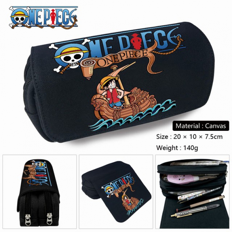 One Piece-3 Anime double layer multifunctional canvas pencil bag stationery box wallet 20X10X7.5CM 140G