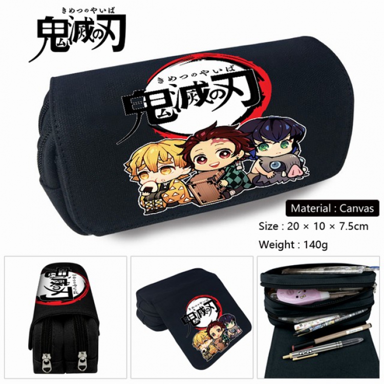 Demon Slayer Kimets-4 Anime double layer multifunctional canvas pencil bag stationery box wallet 20X10X7.5CM 140G