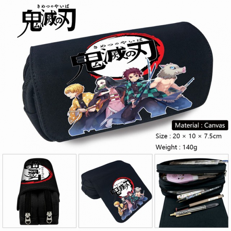Demon Slayer Kimets-1 Anime double layer multifunctional canvas pencil bag stationery box wallet 20X10X7.5CM 140G