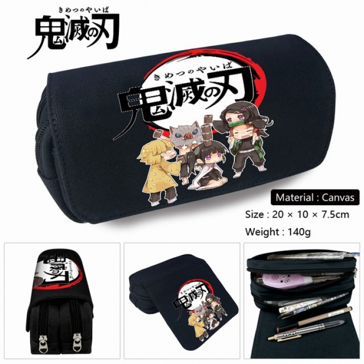 Demon Slayer Kimets-2 Anime double layer multifunctional canvas pencil bag stationery box wallet 20X10X7.5CM 140G