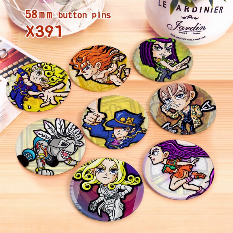 JoJos Bizarre Adventure a set of 8 models Tinplate coated badge 6CM X391