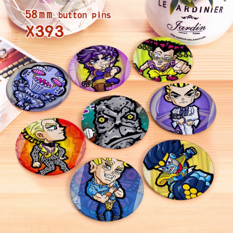 JoJos Bizarre Adventure a set of 8 models Tinplate coated badge 6CM X393