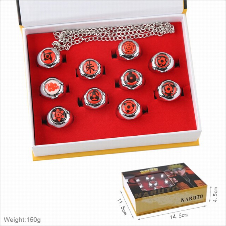 Naruto a set of 10  Ring Necklace Pendant Boxed Set