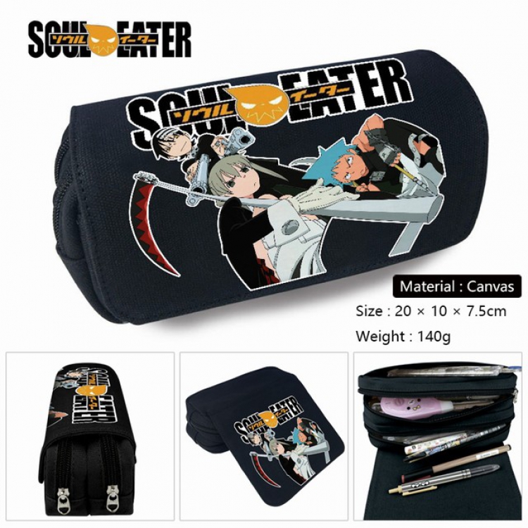 Soul Eater-1 Anime double layer multifunctional canvas pencil bag stationery box wallet 20X10X7.5CM 140G